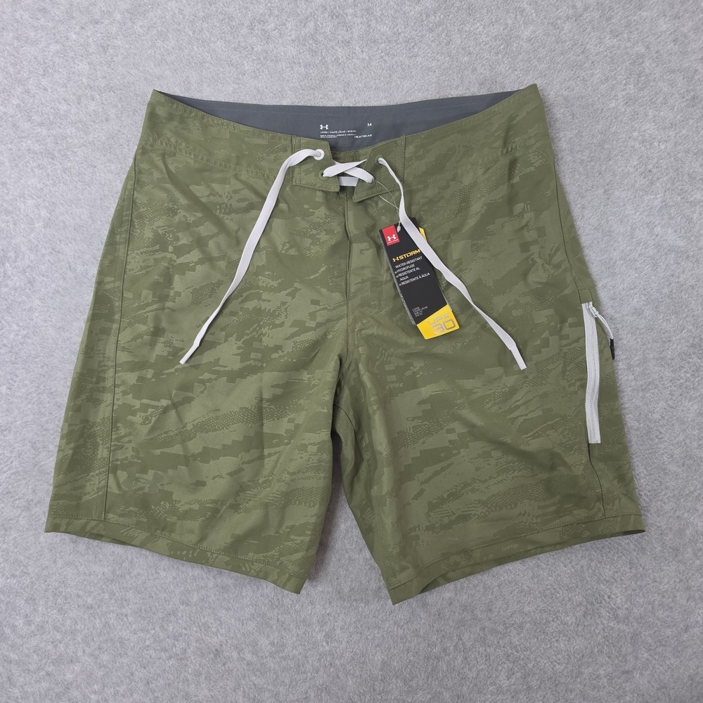 Under Armour Shore Break Board Shorts Mens 34 Trail Green Storm HeatGear NWT